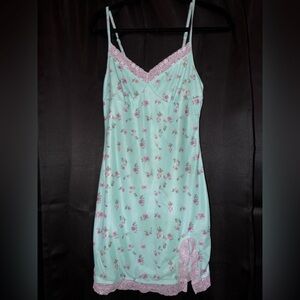 Floral Lace Trim Nightgown - Mint Green and Lavender